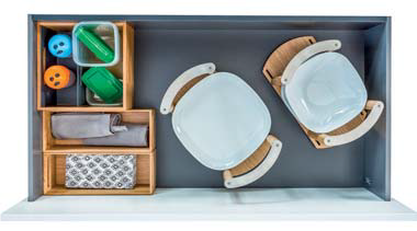 Kesseböhmer Deep Drawer 6x piece Organiser with plate racks for 1000mm width kitchen drawers