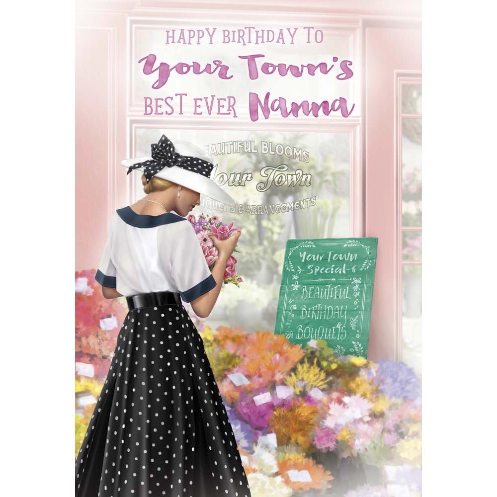 classic birthday card for a nanna with a colourful realistic illustration