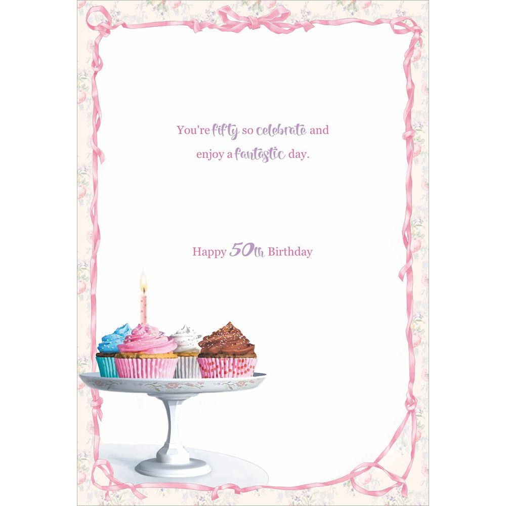 inside full colour contemporary illustration of age 50 card for a female
