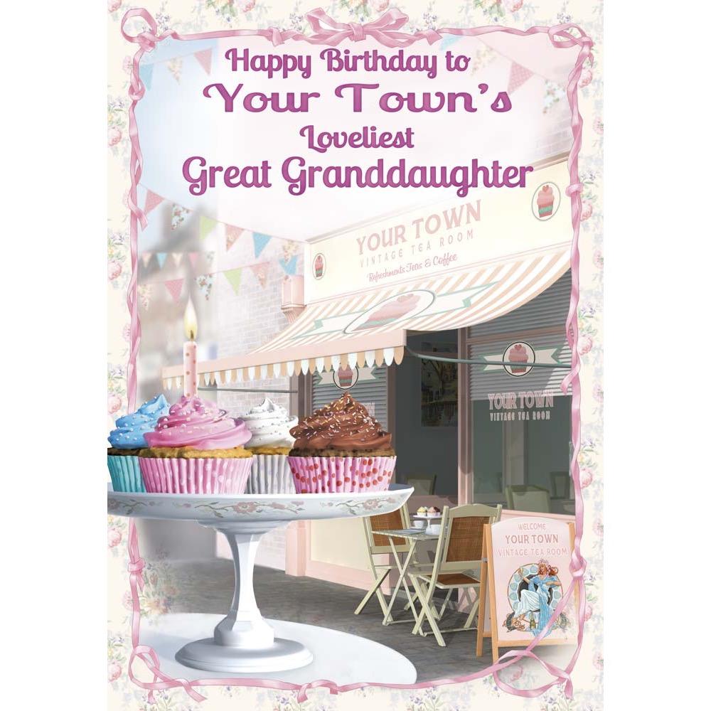 classic birthday card for a great granddaughter with a colourful realistic illustration