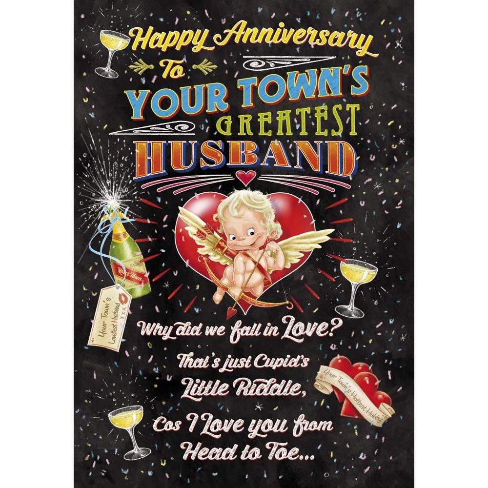 funny anniv wedding card for a husband with a colourful cartoon illustration