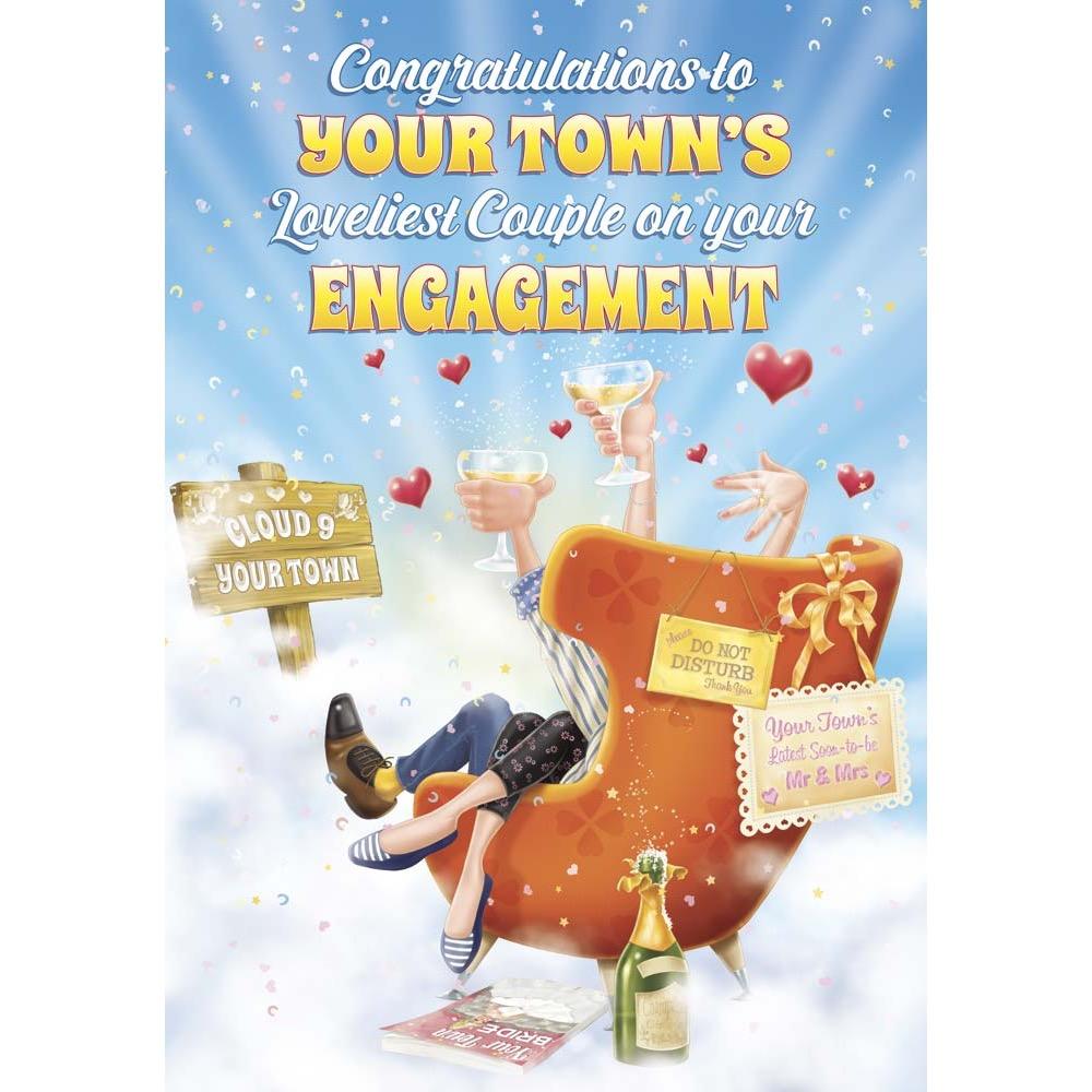 funny engagement card for a non specific with a colourful cartoon illustration