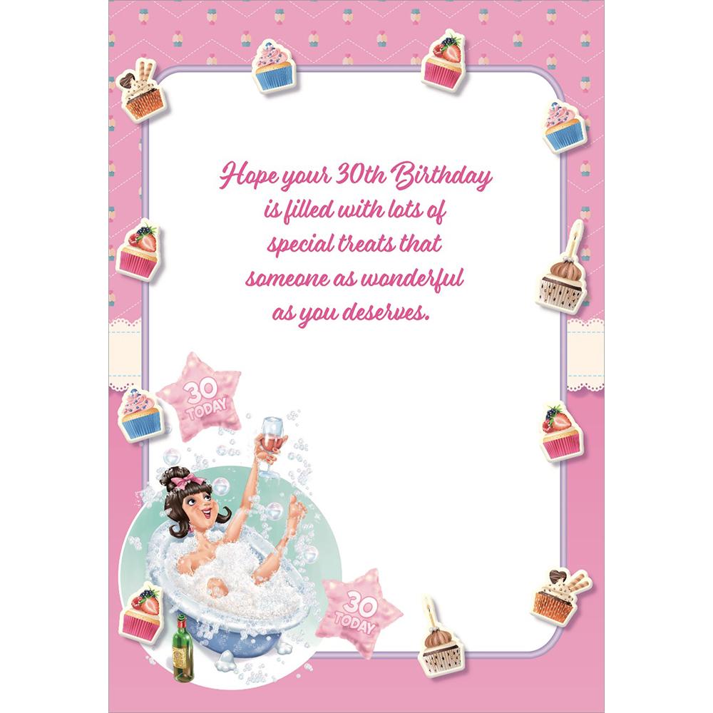 inside full colour cartoon illustration of age 30 card for a daughter
