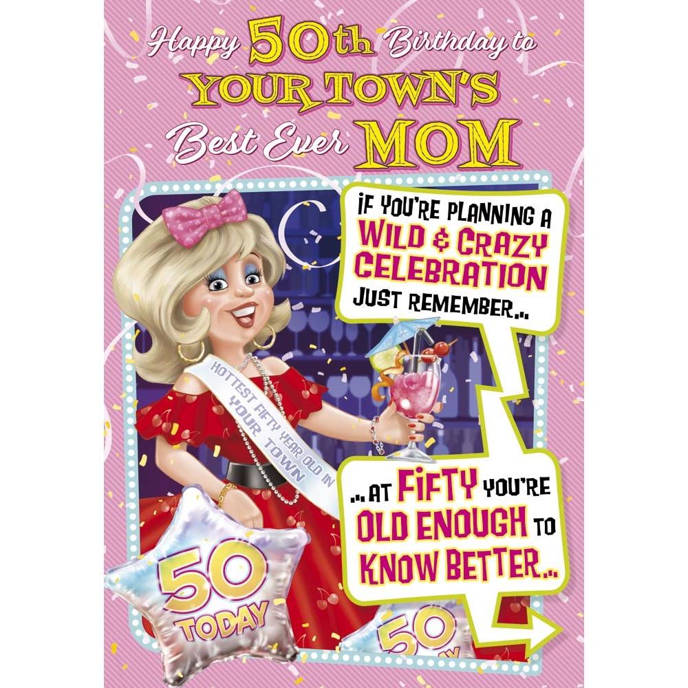 funny age 50 card for a mom with a colourful cartoon illustration