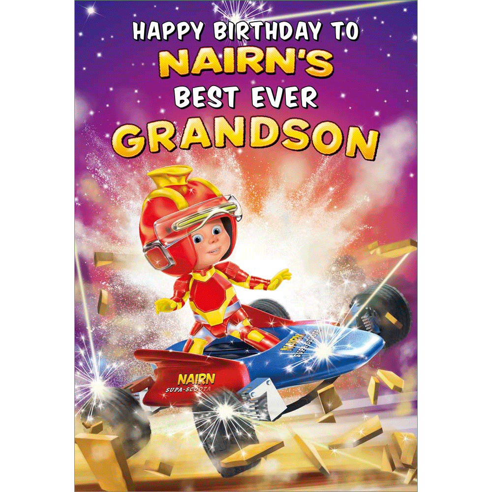 front of card showing a selection of different personalisations of this great birthday card for a grandson