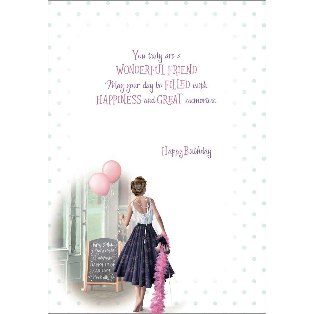 inside full colour contemporary illustration of birthday card for a female