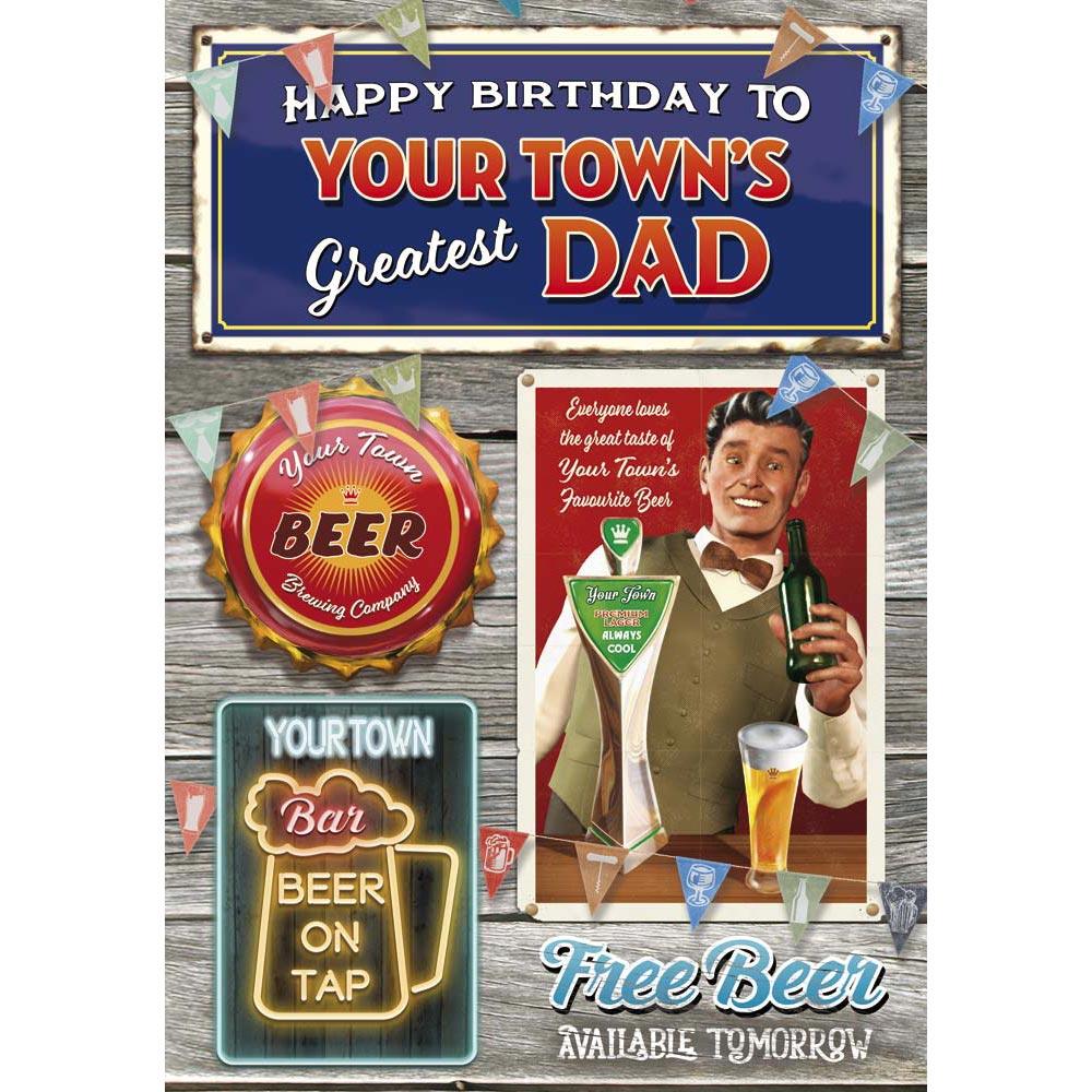 whimsical birthday card for a dad with a colourful whimsical illustration