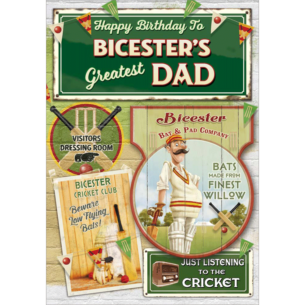 front of card showing a selection of different personalisations of this great birthday card for a dad
