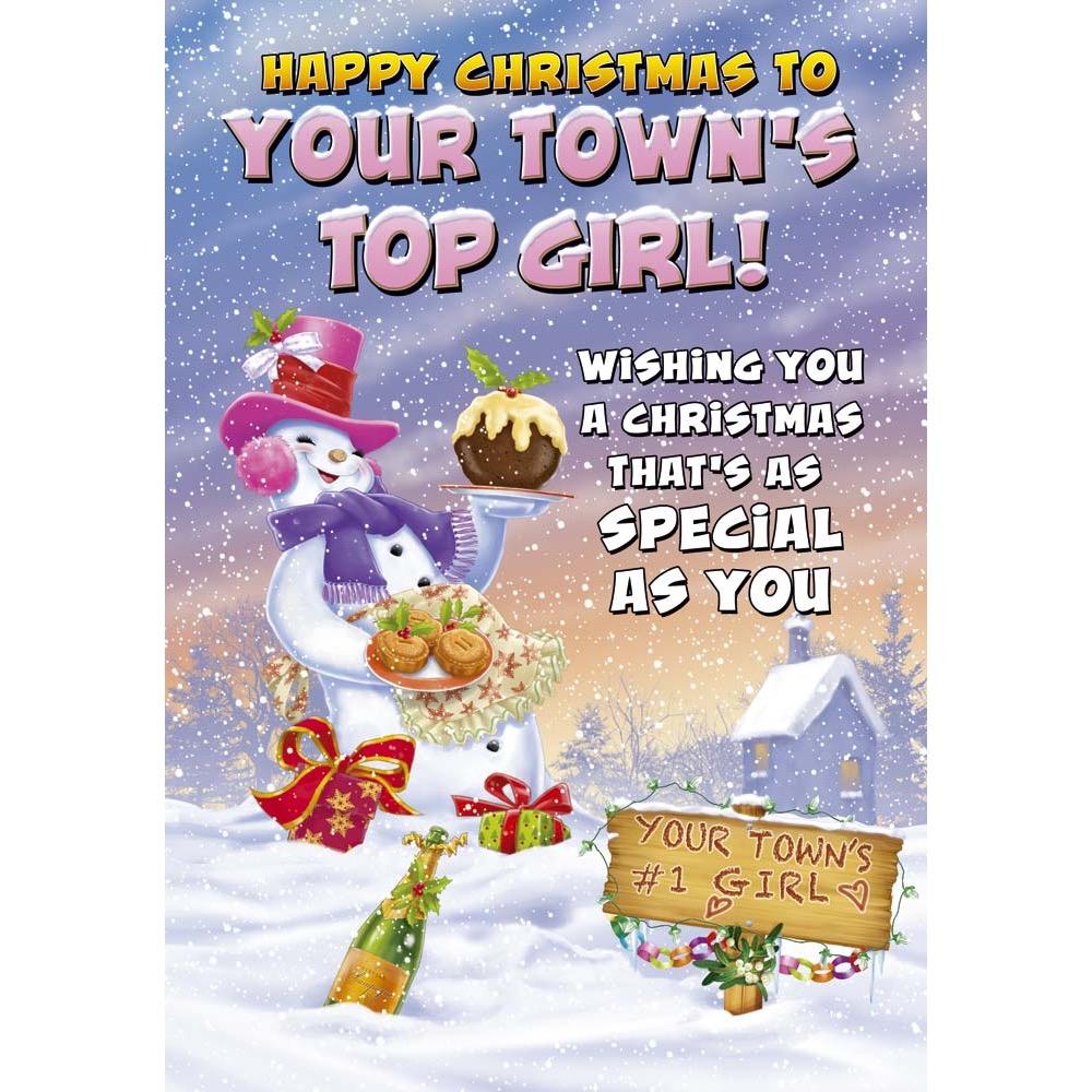 funny christmas card for a girl with a colourful cartoon illustration