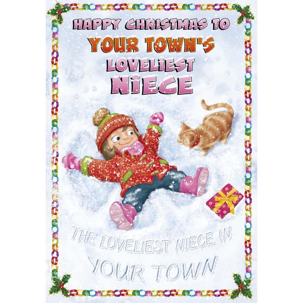 funny christmas card for a niece with a colourful cartoon illustration