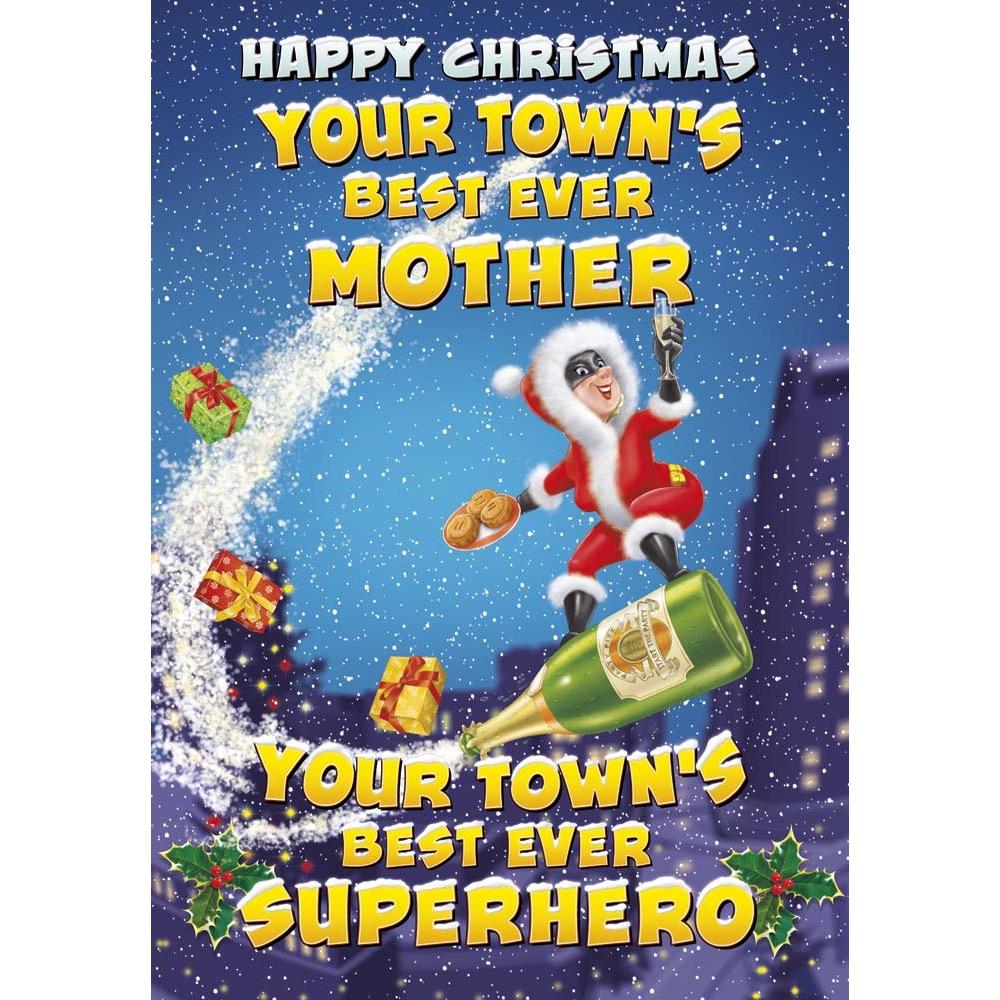 funny christmas card for a mother with a colourful cartoon illustration