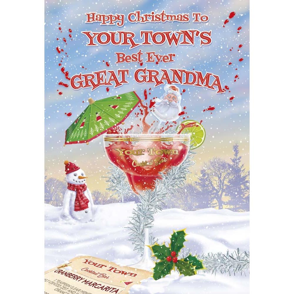 funny christmas card for a great grandma with a colourful cartoon illustration