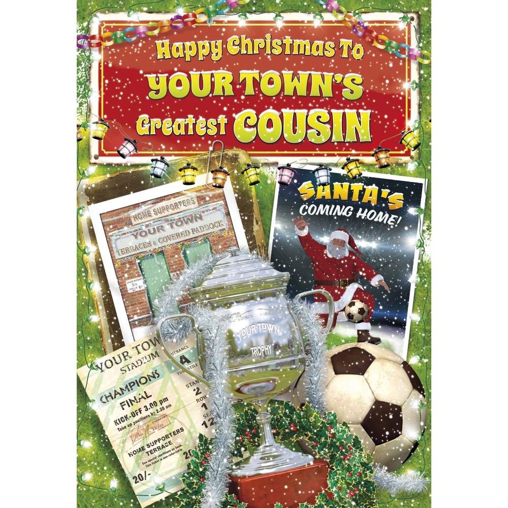 funny christmas card for a cousin with a colourful cartoon illustration