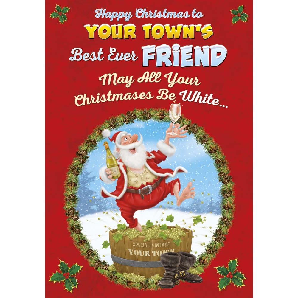 funny christmas card for a specfriend male with a colourful cartoon illustration