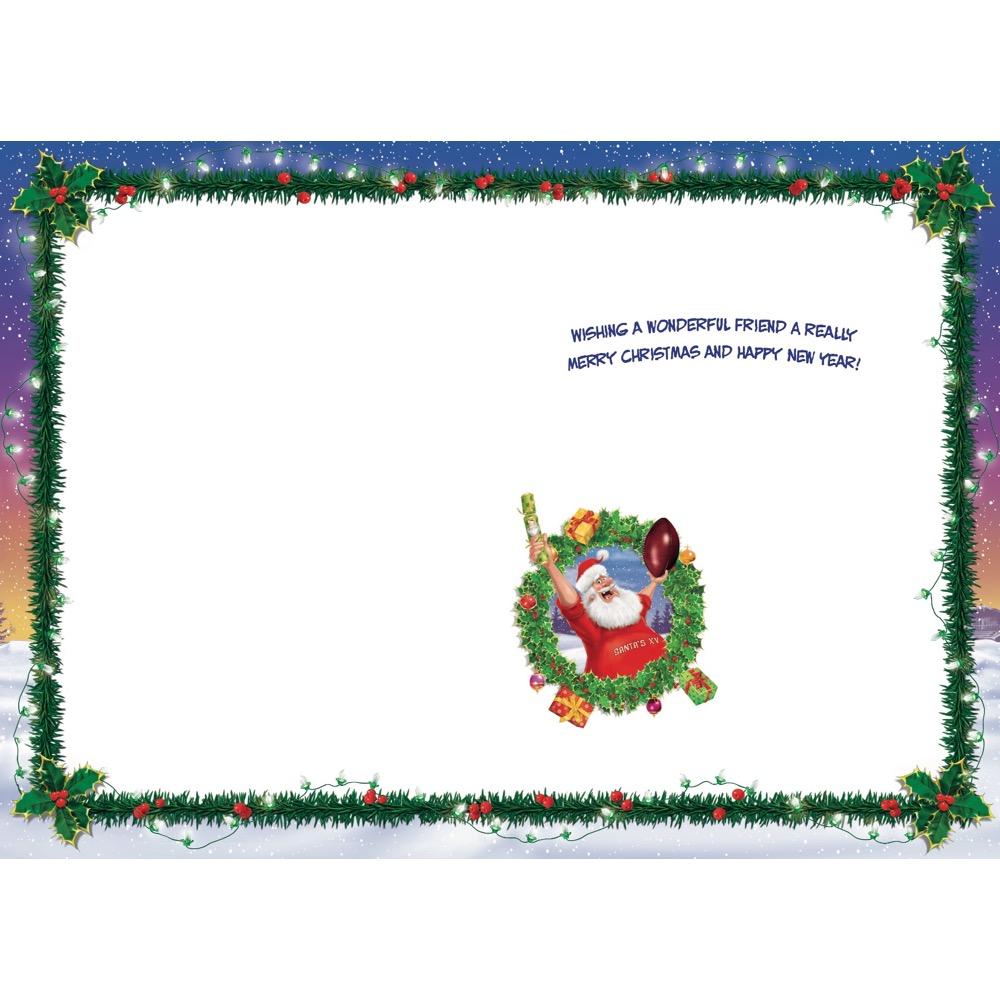 inside full colour cartoon illustration of christmas card for a male friend