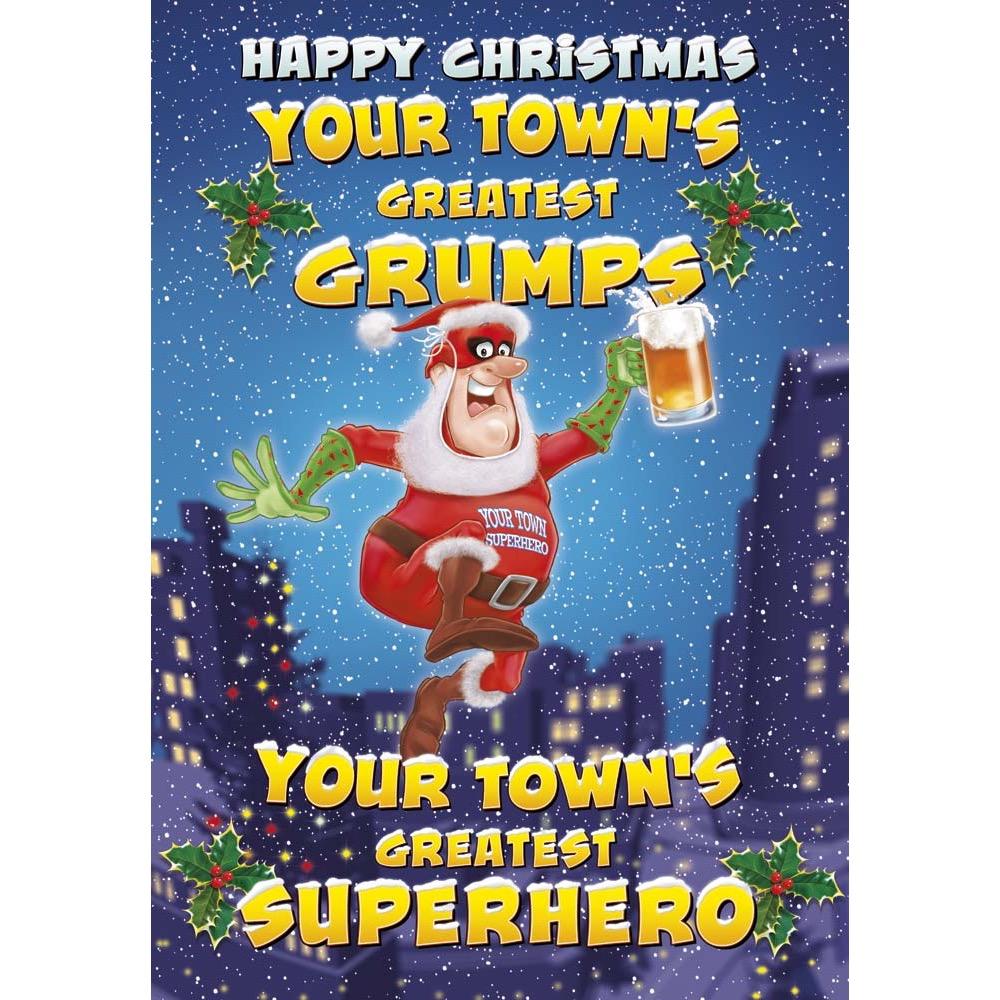 funny christmas card for a grumps with a colourful cartoon illustration