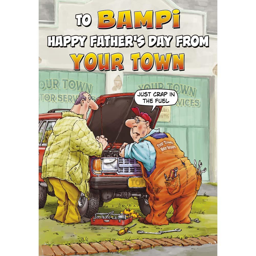 funny father's day from card for a bampi with a colourful cartoon illustration