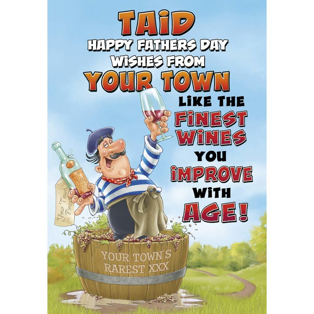 funny father's day from card for a taid with a colourful cartoon illustration