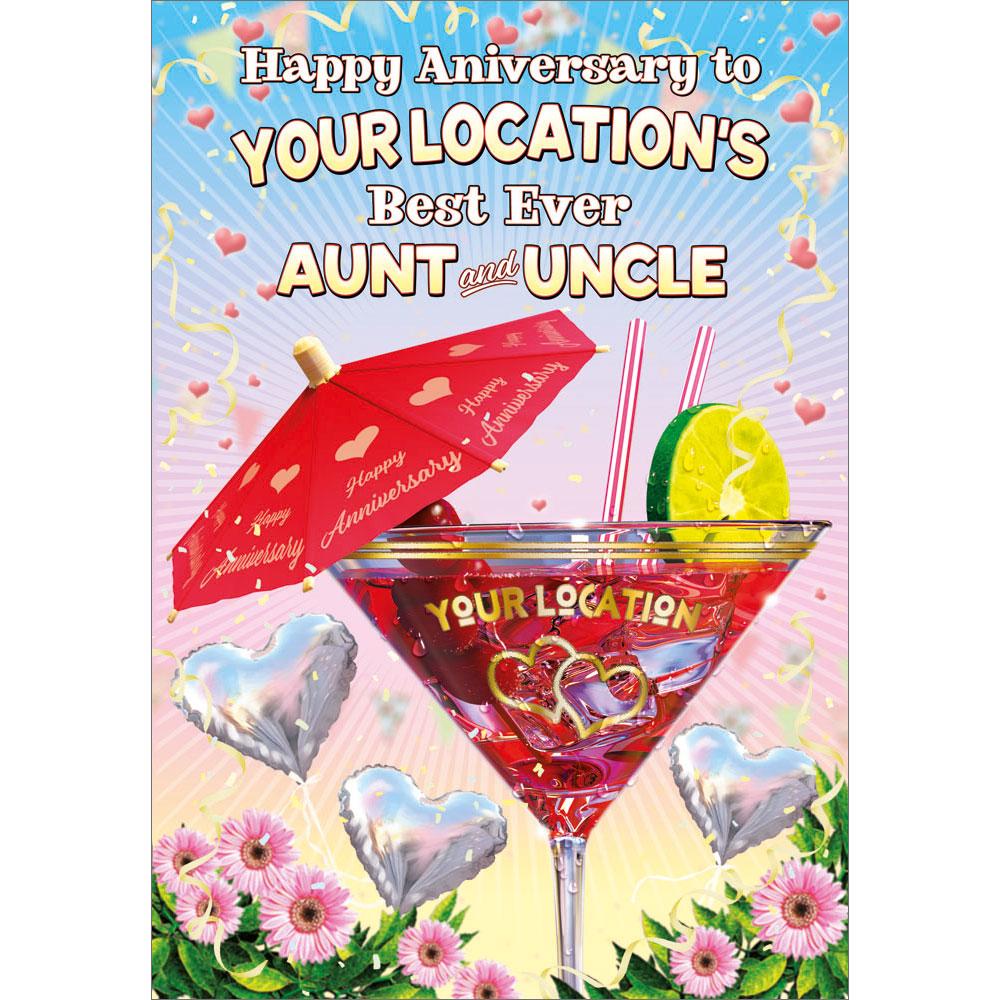 anniversary greeting card featuring classic illustration for a aunt and uncle from the up your street range