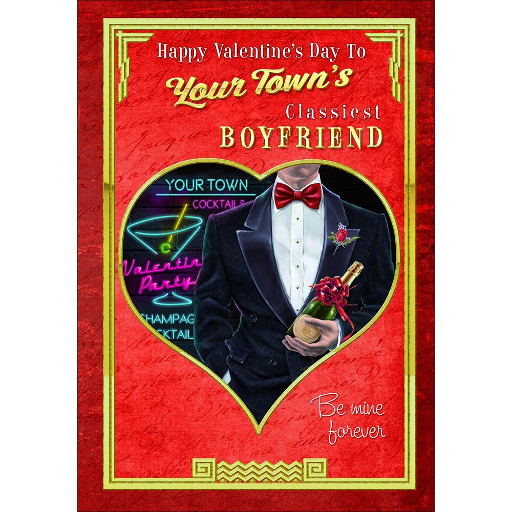 valentines day greeting card featuring classic illustration for a boyfriend from the up your street range