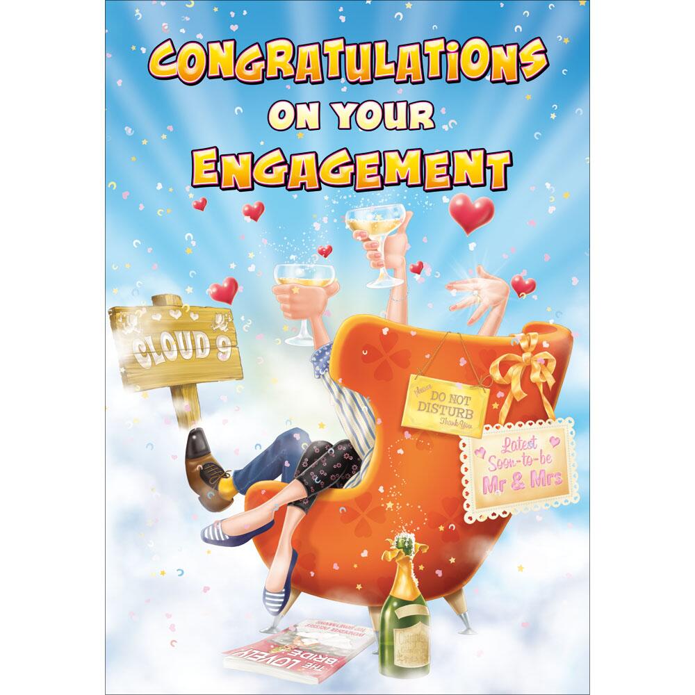 engagement greeting card featuring humour illustration for a couple from the studio fun range
