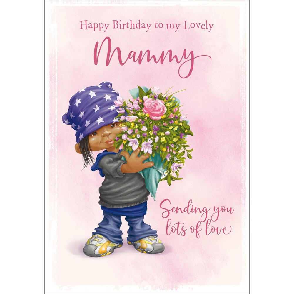 birthday greeting card featuring cute/lite,francesca illustration for a mammy from the studio fun range