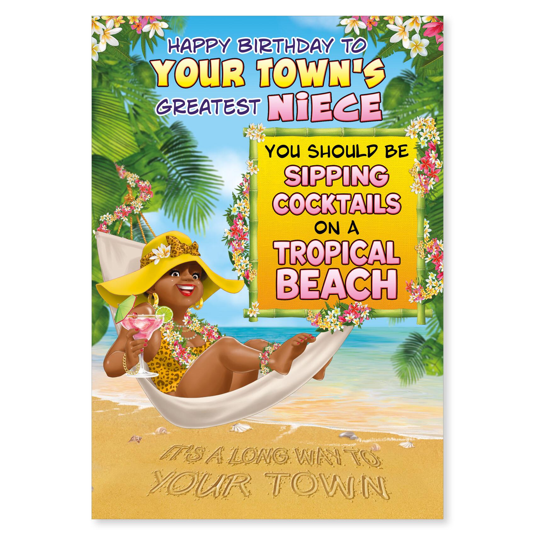birthday > female birthday greeting card featuring humour illustration for a niece from the up your street range