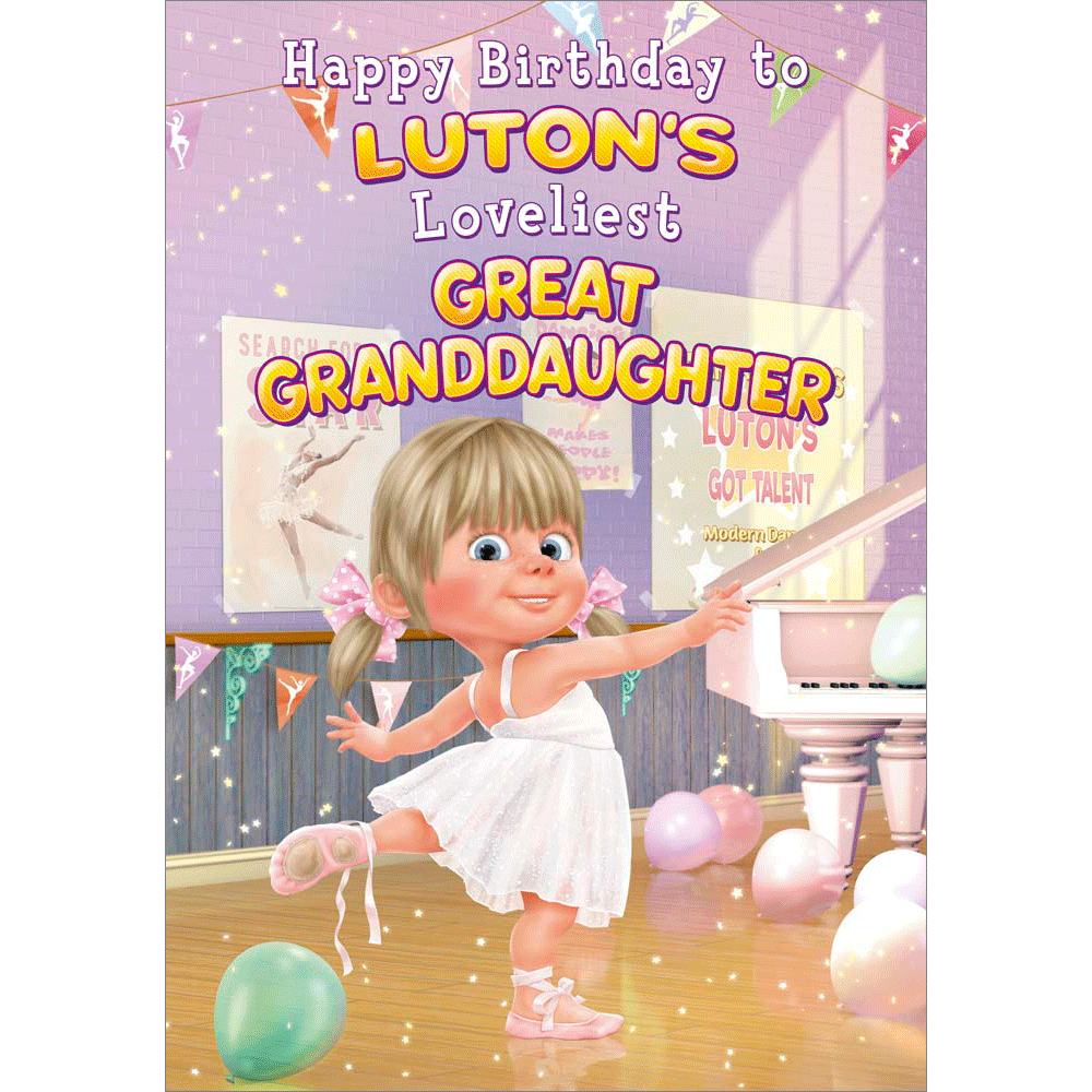 front of card showing a selection of different personalisations of this great birthday card for a great granddaughter