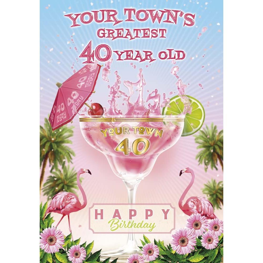 classic age 40 card for a female with a colourful realistic illustration