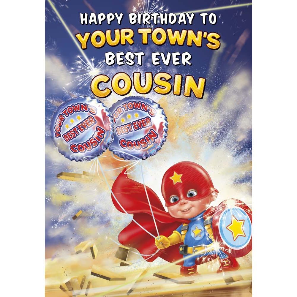 kids birthday card for a cousin male with a colourful great illustration
