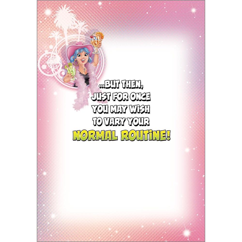 inside full colour cartoon illustration of birthday card for a female