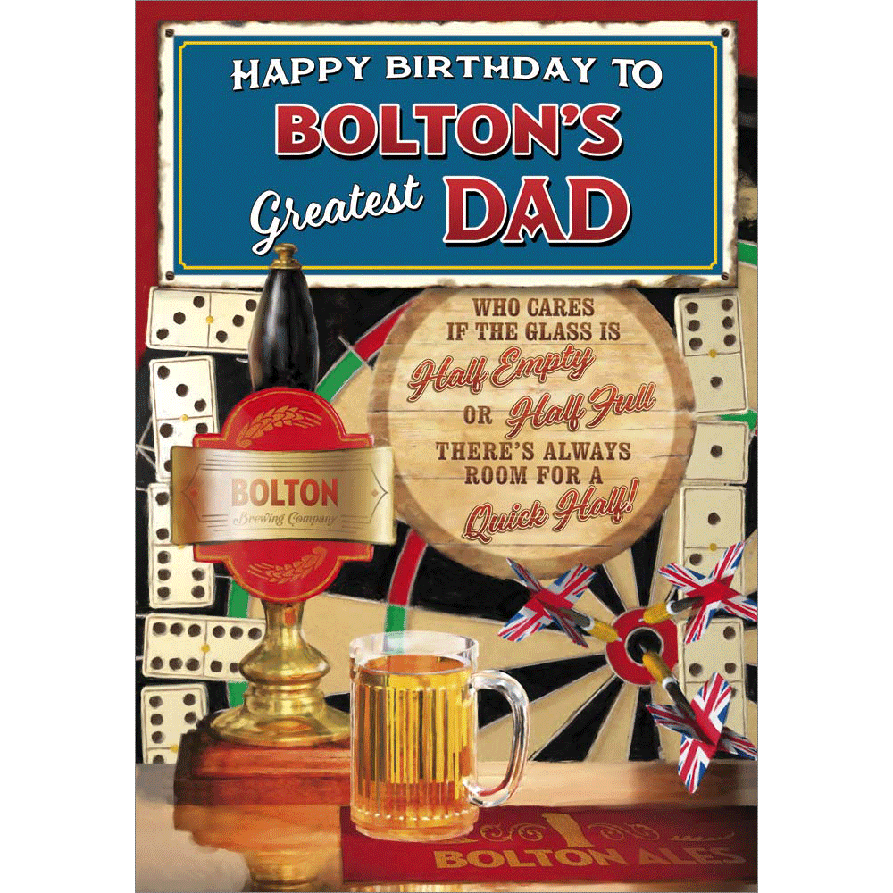 front of card showing a selection of different personalisations of this great birthday card for a dad