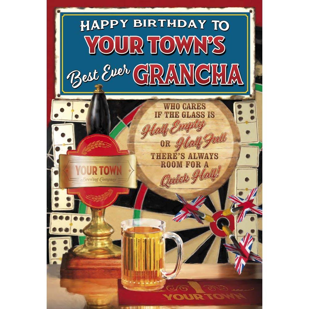 whimsical birthday card for a grancha with a colourful whimsical illustration