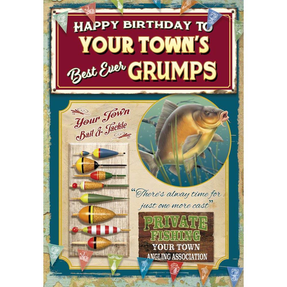 whimsical birthday card for a grumps with a colourful whimsical illustration