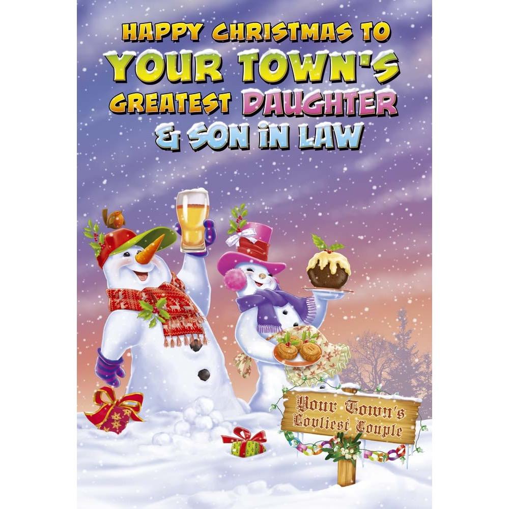 funny christmas card for a daughter and son in law with a colourful cartoon illustration