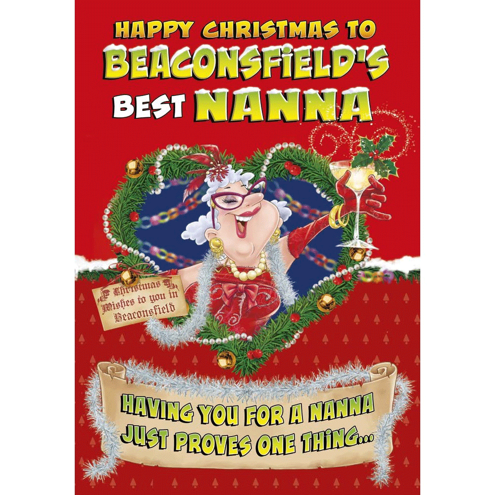 front of card showing a selection of different personalisations of this cartoon christmas card for a nanna