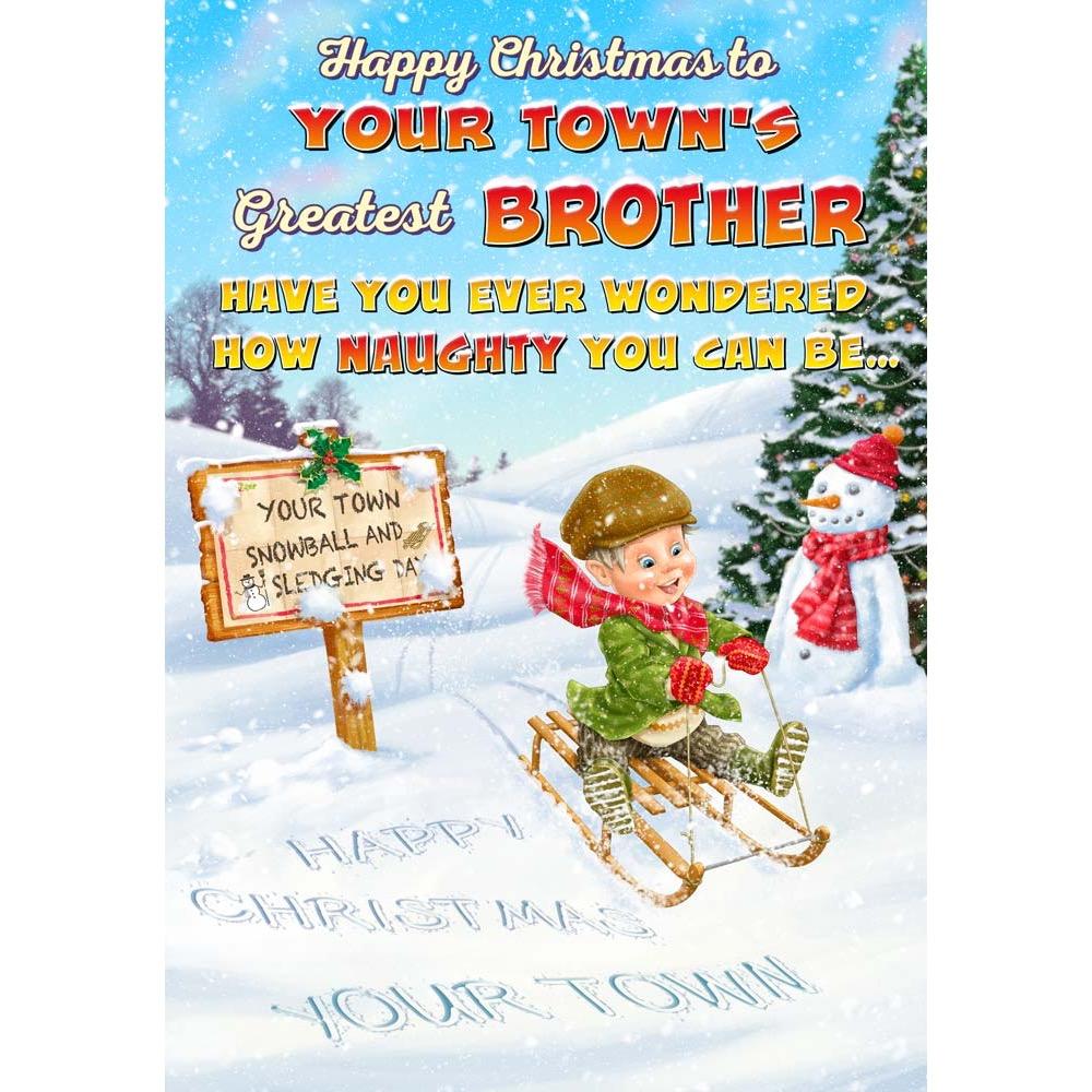 funny christmas card for a brother with a colourful cartoon illustration