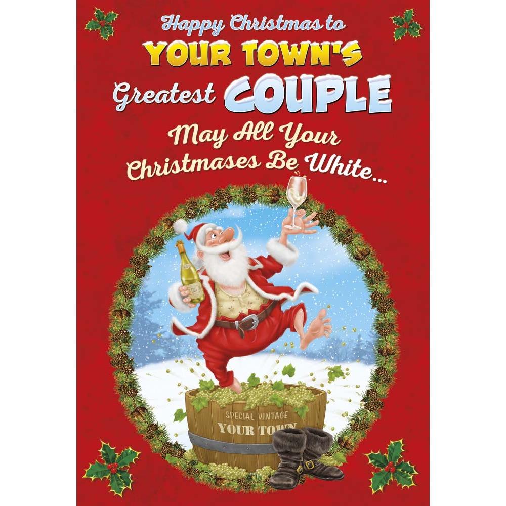 funny christmas card for a couple with a colourful cartoon illustration