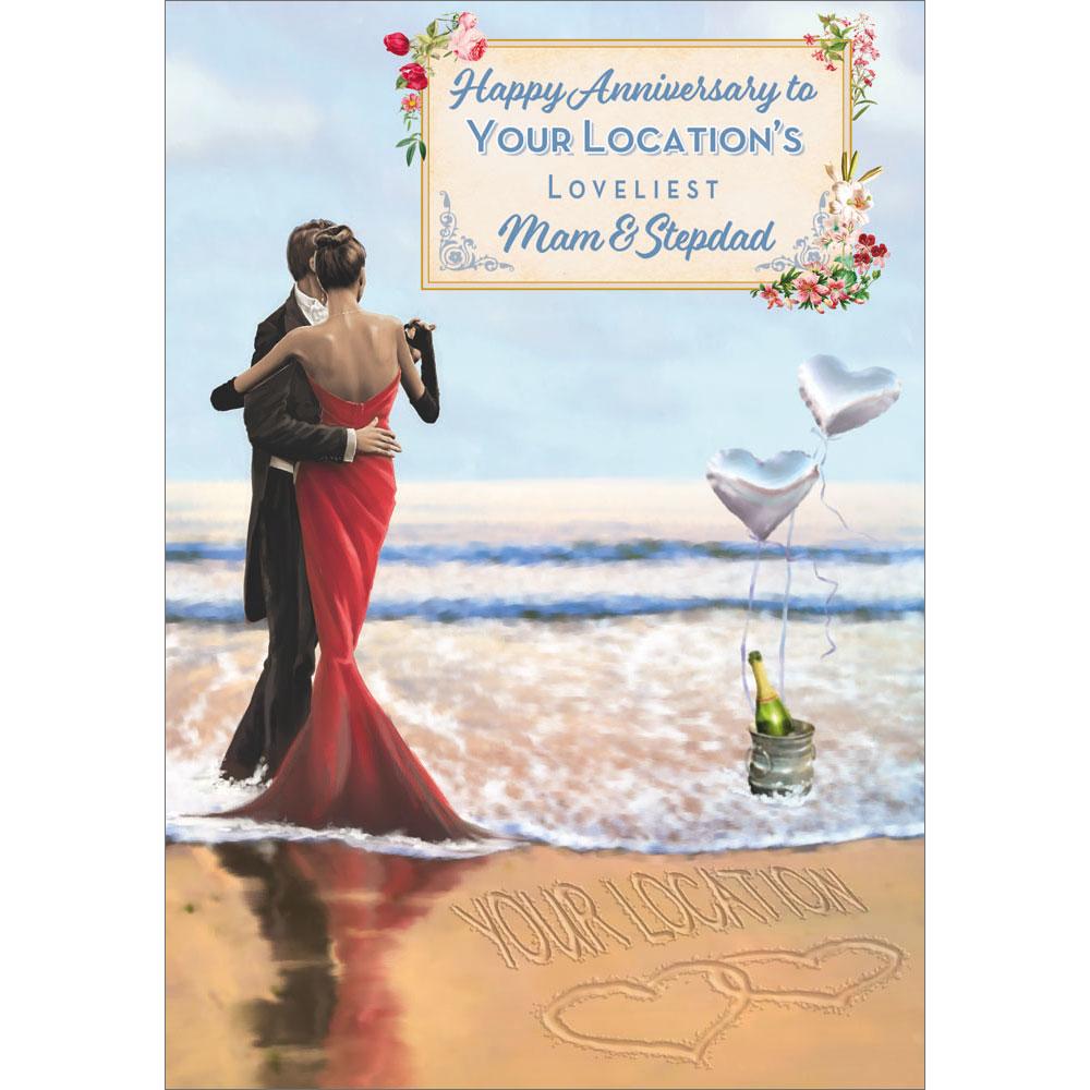 anniversary greeting card featuring classic illustration for a mam and stepdad from the up your street range
