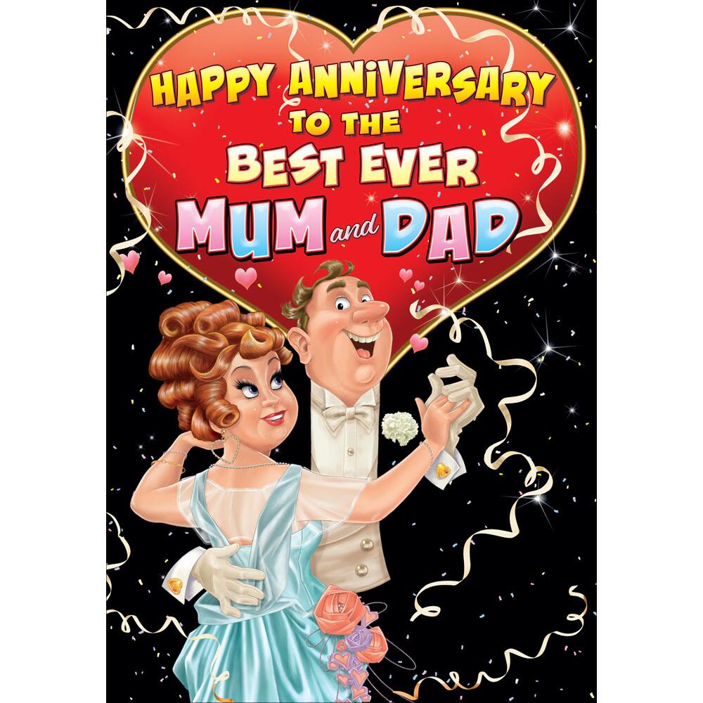 anniversary greeting card featuring humour illustration for a mum and dad from the up your street range