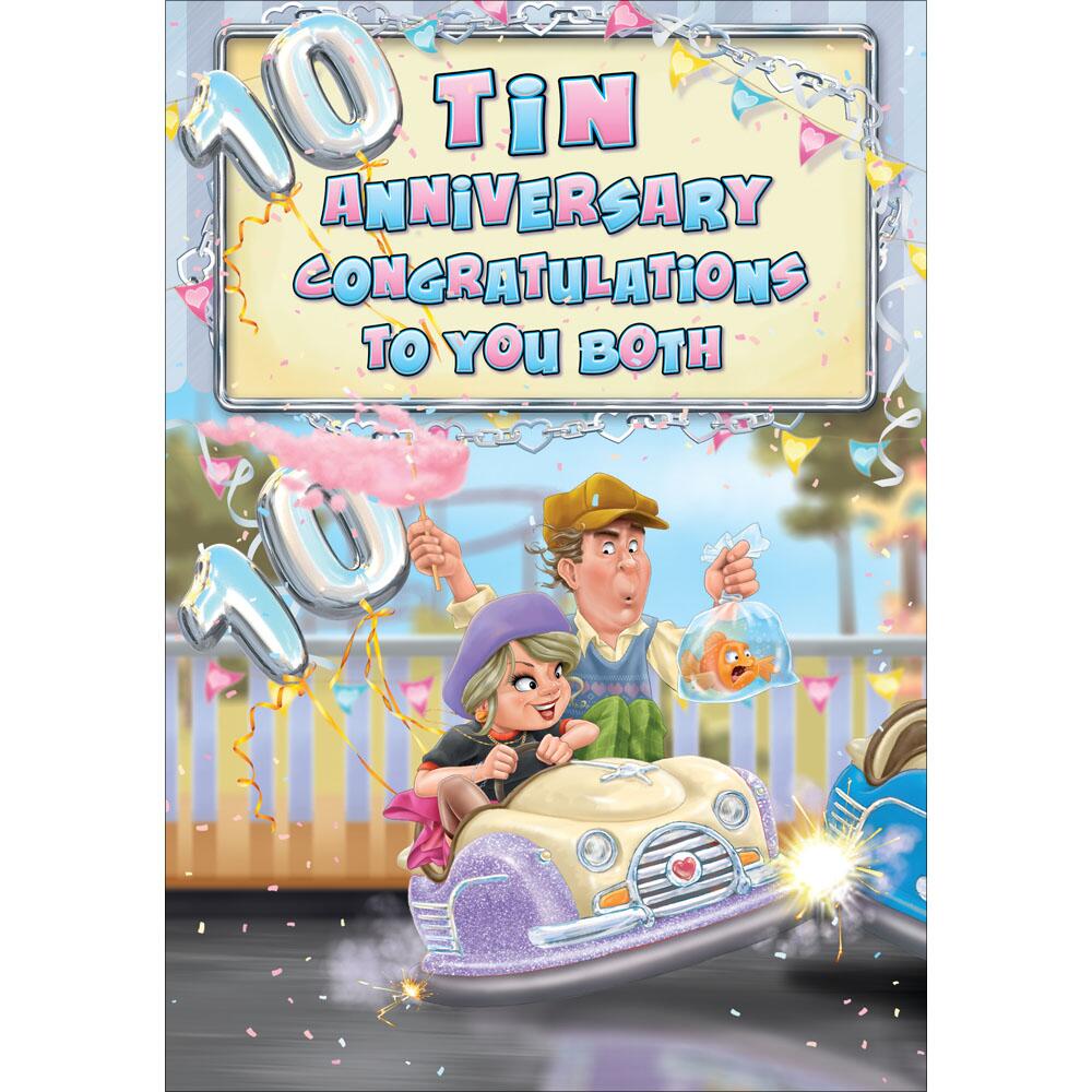 10th (tin) anniversary greeting card featuring humour illustration for a couple from the studio classic range