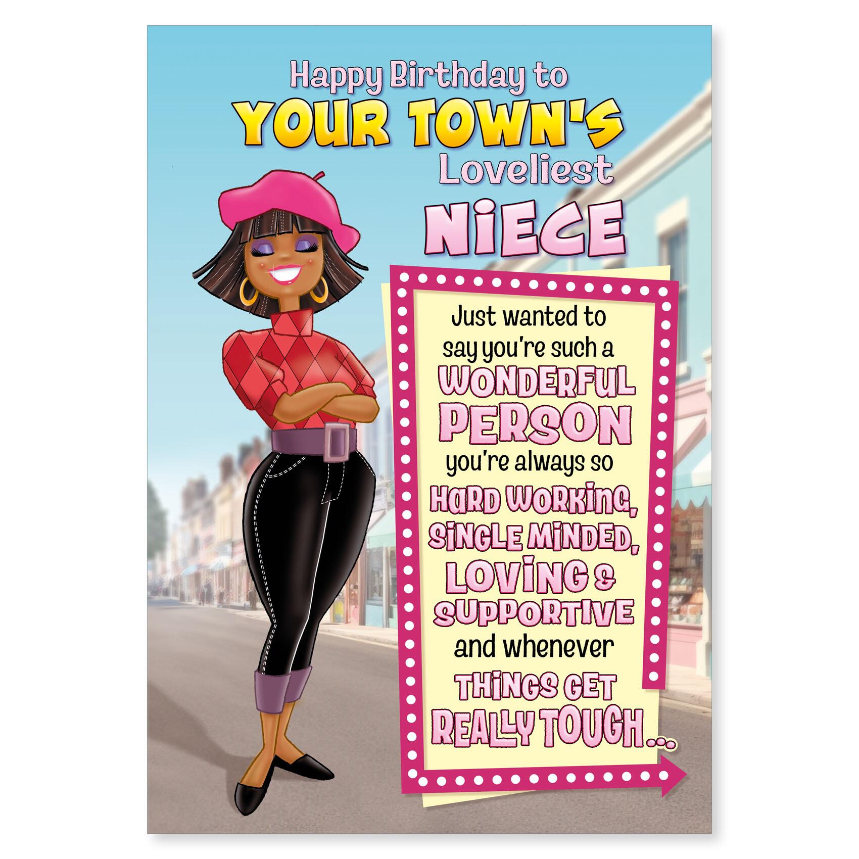birthday > female birthday greeting card featuring humour illustration for a niece from the up your street range