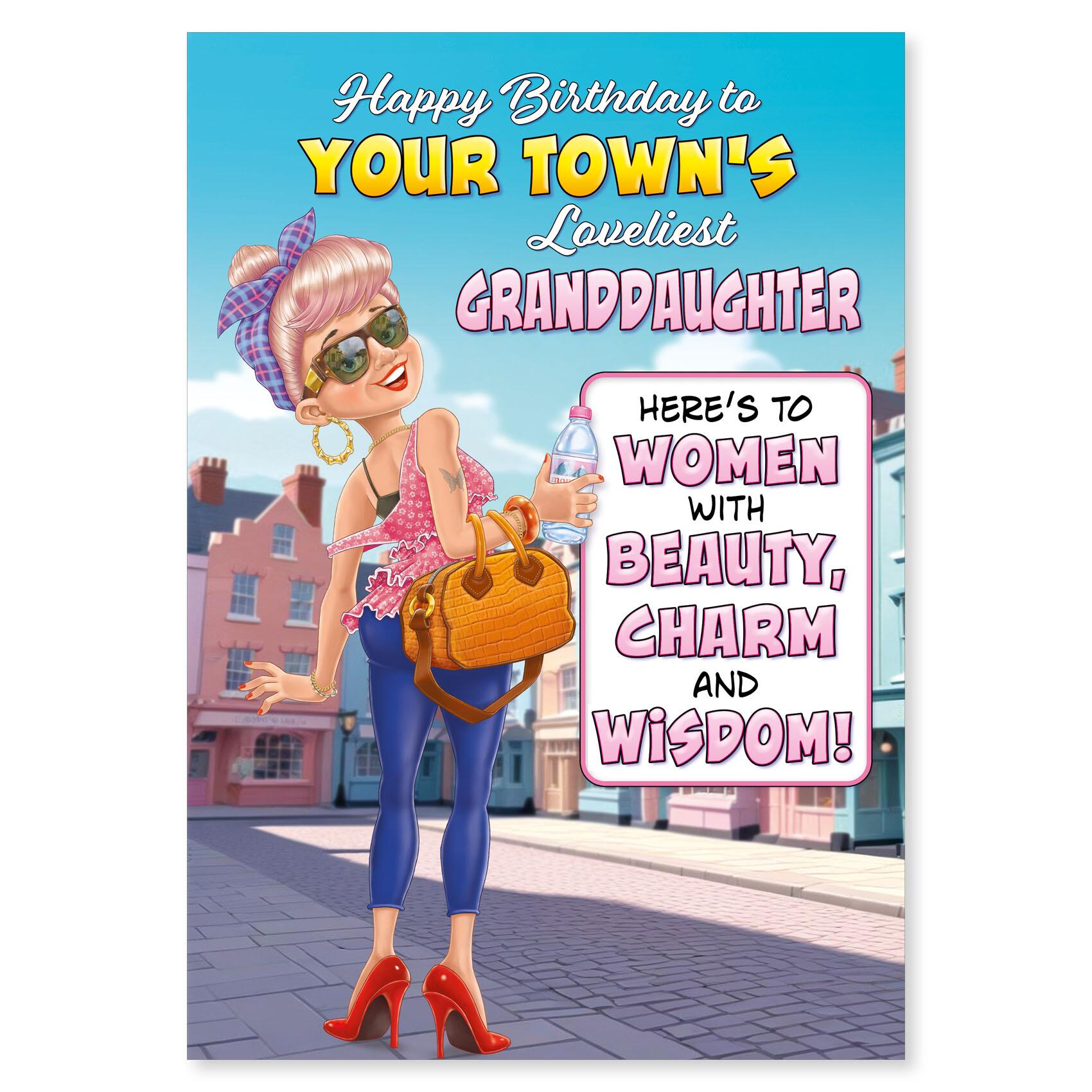 birthday > female birthday greeting card featuring humour illustration for a granddaughter from the up your street range