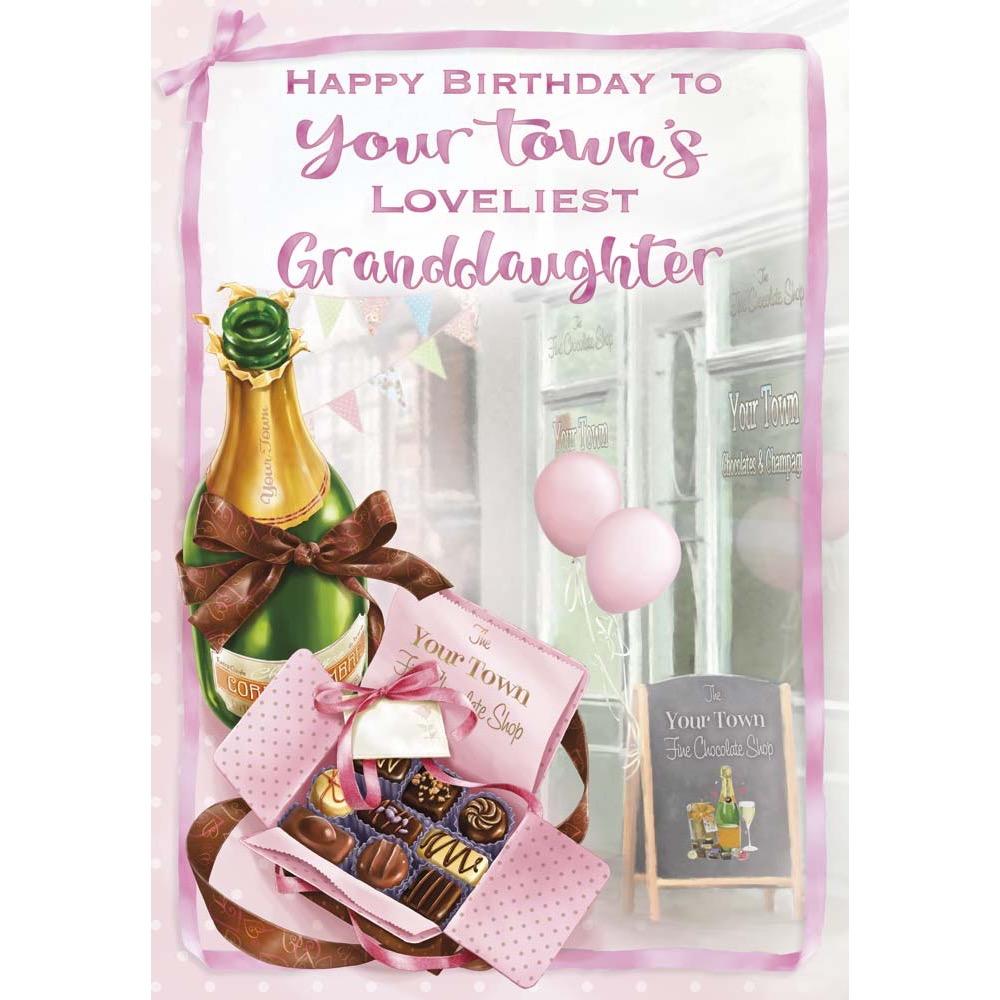 classic birthday card for a granddaughter with a colourful realistic illustration