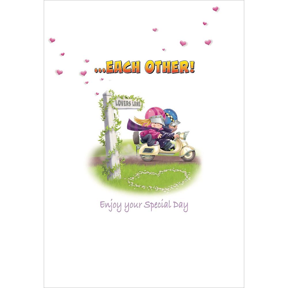 inside full colour cartoon illustration of anniv non wed card for a special couple