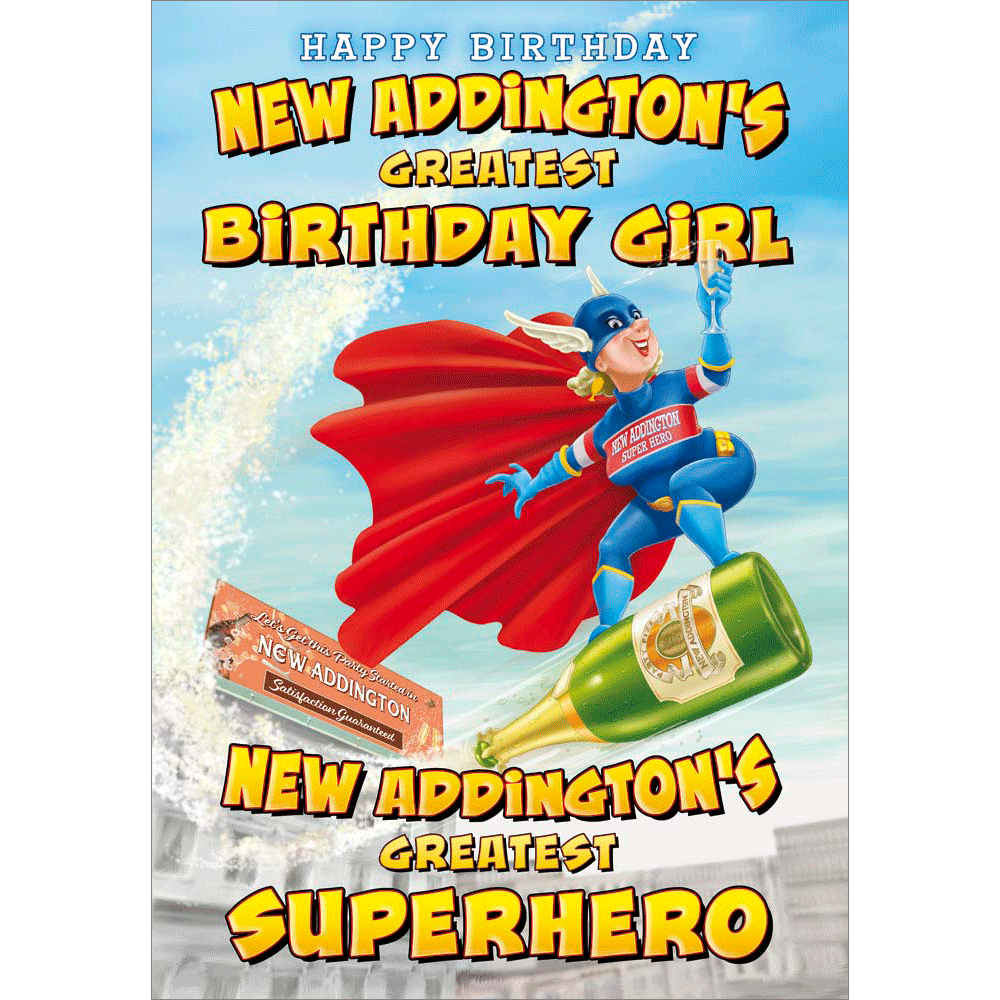 front of card showing a selection of different personalisations of this cartoon birthday card for a female