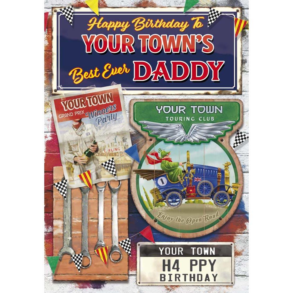 whimsical birthday card for a daddy with a colourful whimsical illustration
