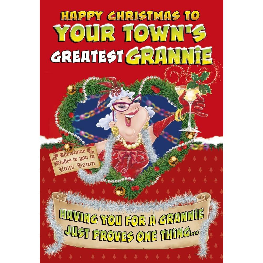 funny christmas card for a grannie with a colourful cartoon illustration