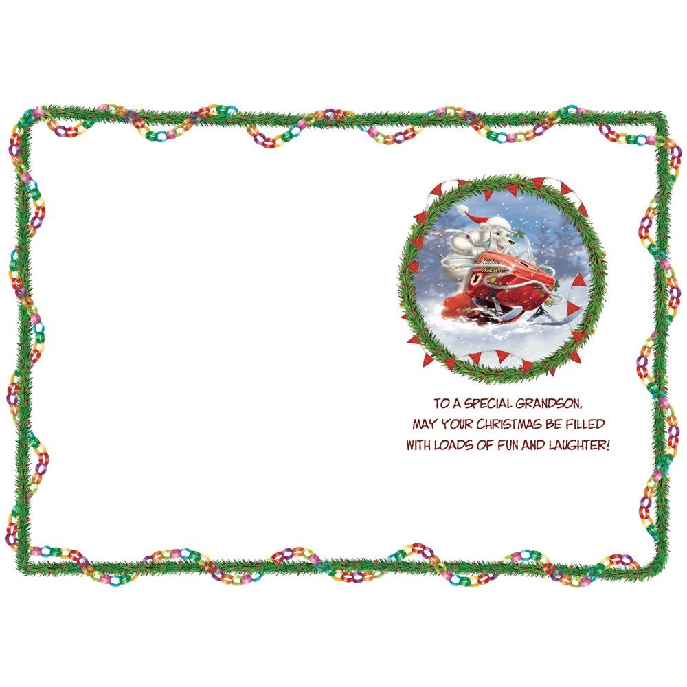 inside full colour cartoon illustration of christmas card for a grandson