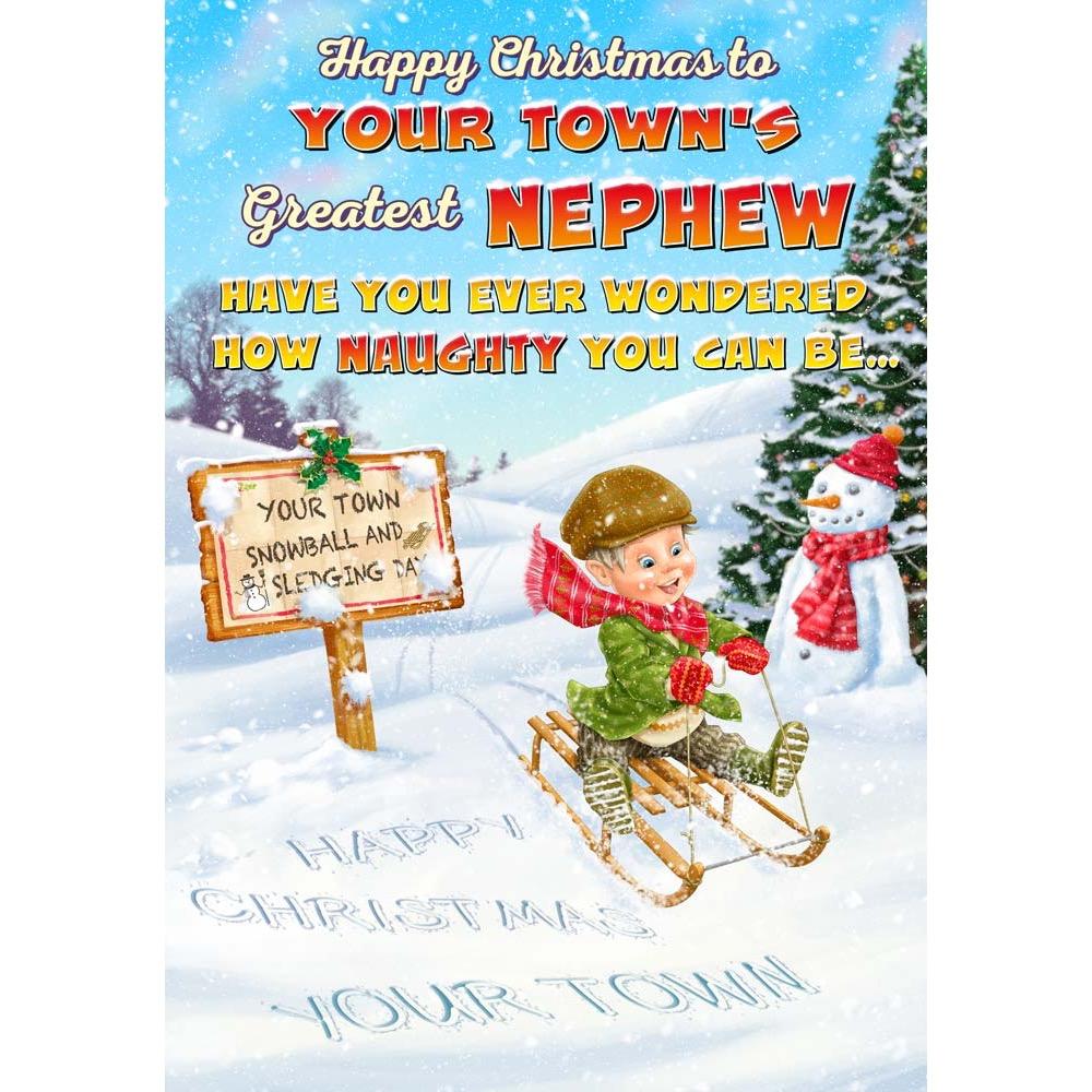 funny christmas card for a nephew with a colourful cartoon illustration